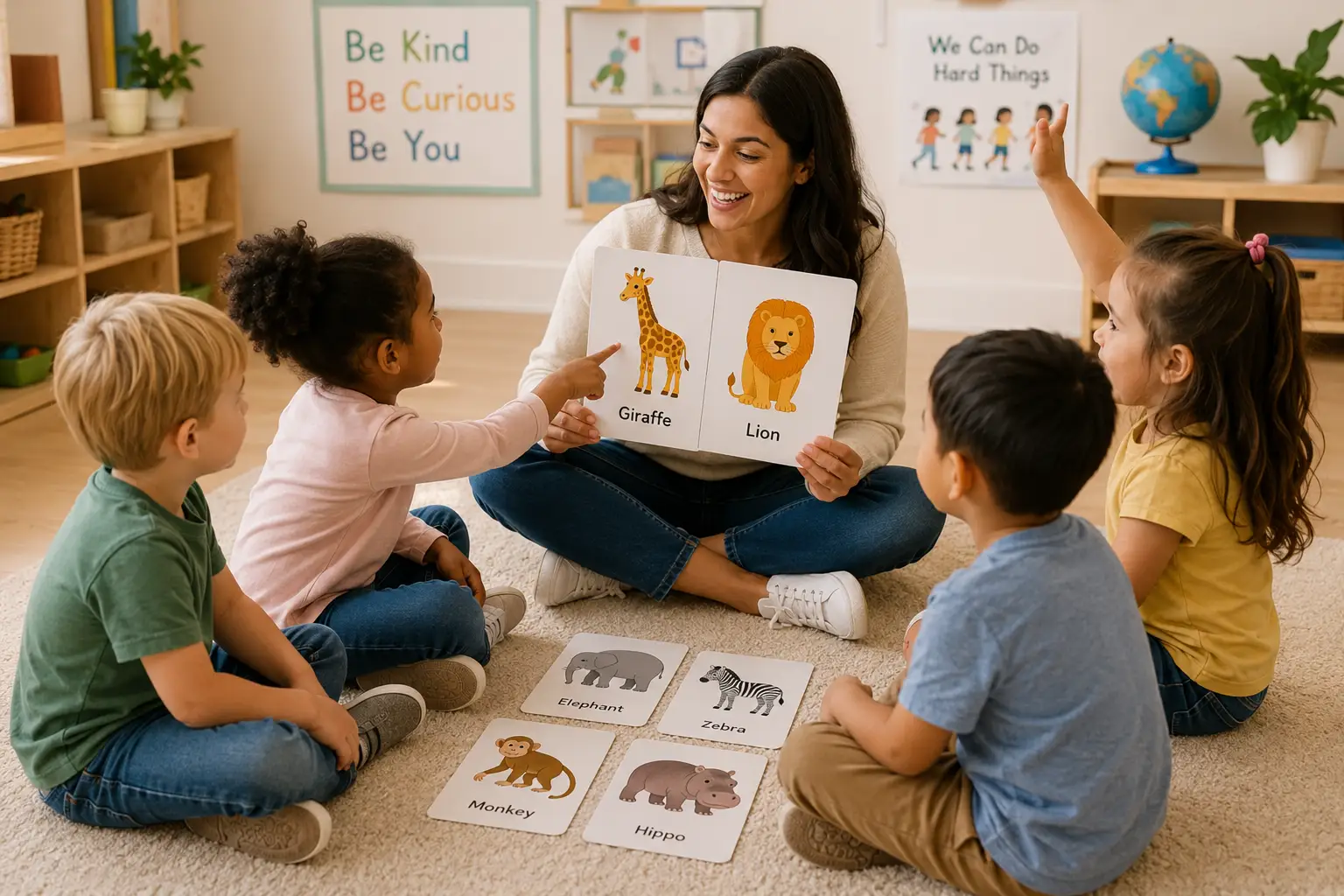Preschool children drawing together at a classroom table
