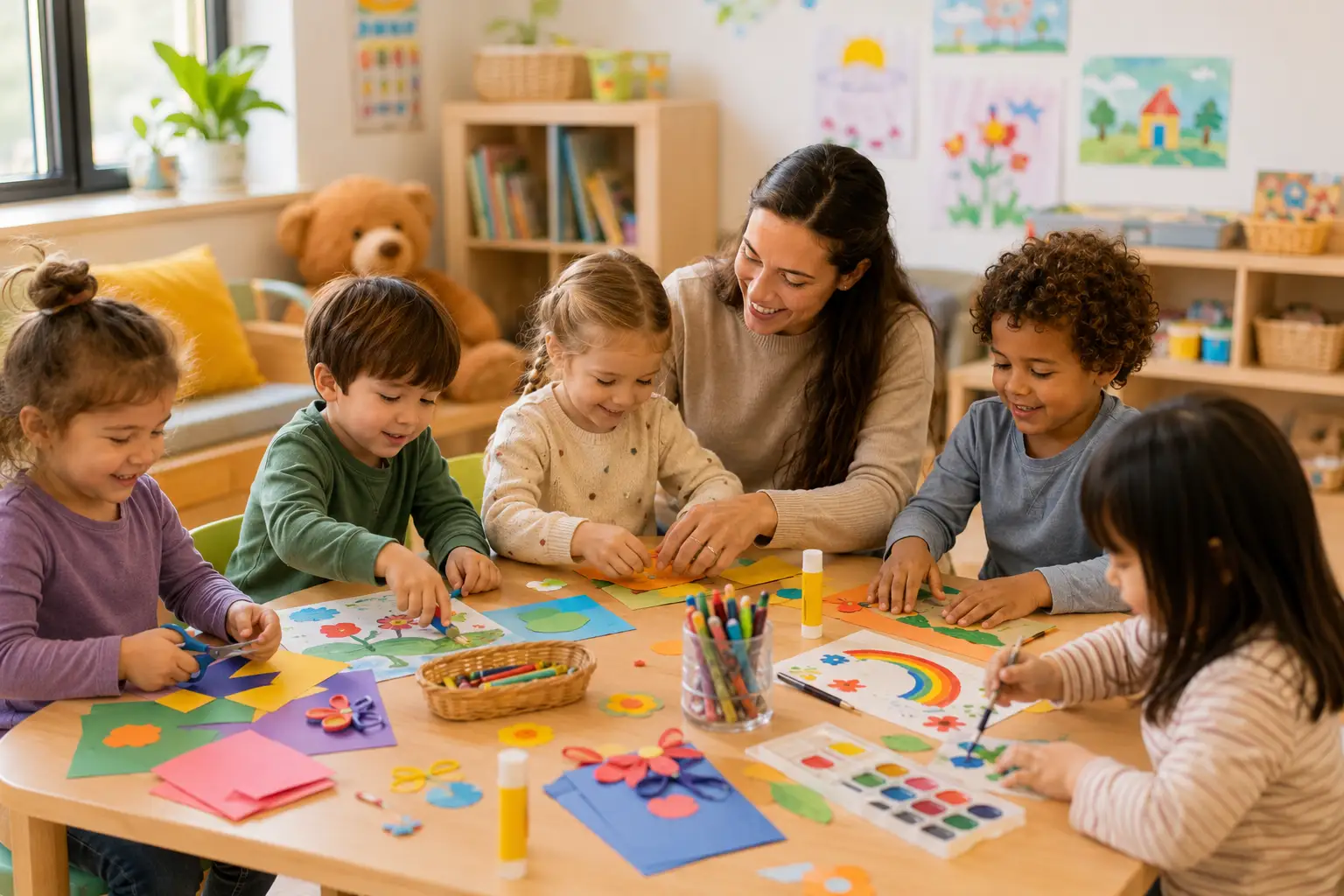 Children working on arts and crafts