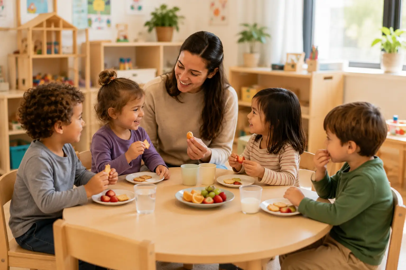 Child smiling during snack time